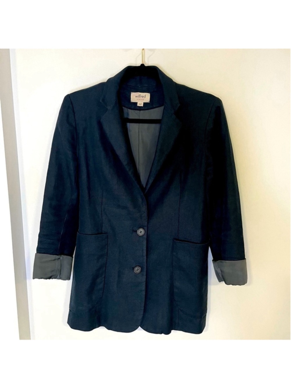 ARITZIA Wilfred Linen Blazer, Relaxed Fit, Dark Teal Blue, Size 4 - Picture 4 of 16